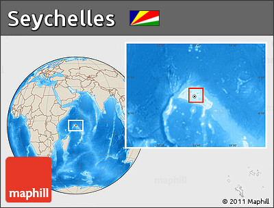 Gray Location Map of Seychelles, shaded relief outside, hill shading
