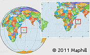 Political Location Map of Seychelles, within the entire continent