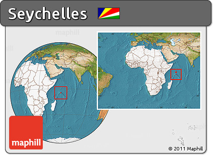 Satellite Location Map of Seychelles, highlighted continent, within the entire continent