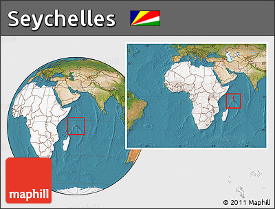Satellite Location Map of Seychelles, highlighted continent, within the entire continent