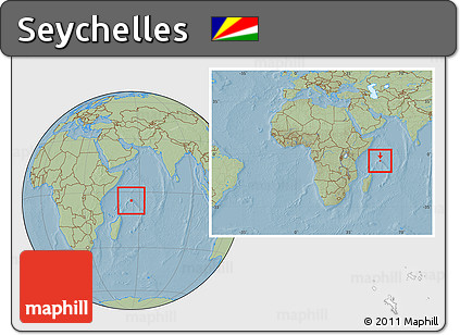 Savanna Style Location Map of Seychelles, within the entire continent, hill shading