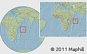 Savanna Style Location Map of Seychelles, within the entire continent, hill shading