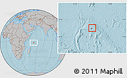 Savanna Style Location Map of Seychelles, gray outside, hill shading