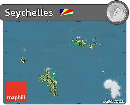 Satellite Map of Seychelles, lighten, land only