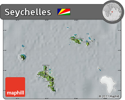 Satellite Map of Seychelles, lighten, semi-desaturated
