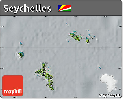 Satellite Map of Seychelles, lighten, semi-desaturated