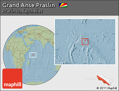 Savanna Style Location Map of Grand Anse Praslin, hill shading