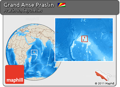 Shaded Relief Location Map of Grand Anse Praslin, within the entire country