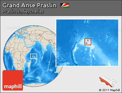 Shaded Relief Location Map of Grand Anse Praslin, within the entire country