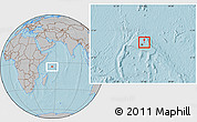 Gray Location Map of Praslin Is., within the entire country, hill shading