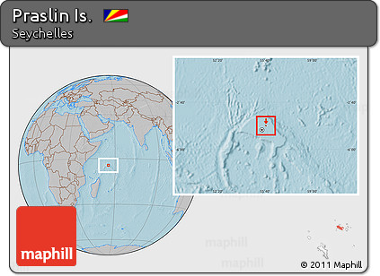 Gray Location Map of Praslin Is., highlighted country, hill shading