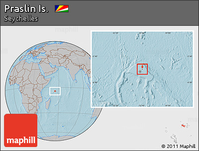 Gray Location Map of Praslin Is., highlighted country, hill shading