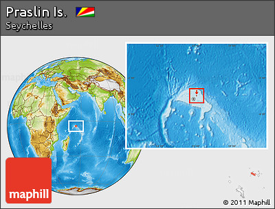 Physical Location Map of Praslin Is., highlighted country