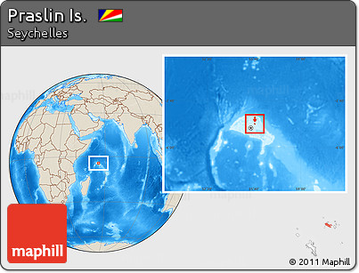 Shaded Relief Location Map of Praslin Is., highlighted country
