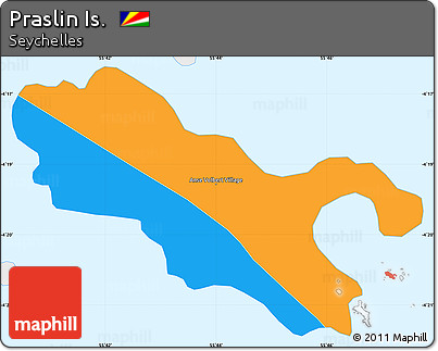 Political Simple Map of Praslin Is., single color outside, borders and labels