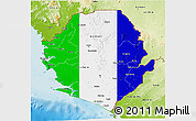 Flag 3D Map of Sierra Leone, physical outside, flag aligned to the middle