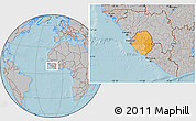 Political Location Map of Sierra Leone, gray outside, hill shading