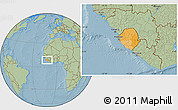 Political Location Map of Sierra Leone, savanna style outside, hill shading