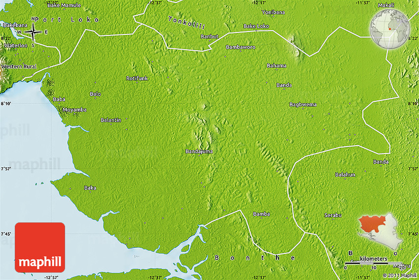 Physical Map of Moyamba