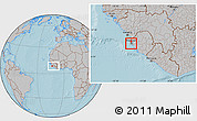Gray Location Map of Freetown, within the entire country, hill shading