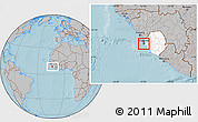 Gray Location Map of Freetown, highlighted country, hill shading