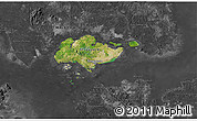 Satellite 3D Map of Singapore, darken, desaturated