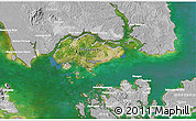 Satellite 3D Map of Singapore, lighten, desaturated, land only