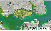 Satellite 3D Map of Singapore, lighten, semi-desaturated, land only