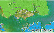 Satellite 3D Map of Singapore, political shades outside, satellite sea