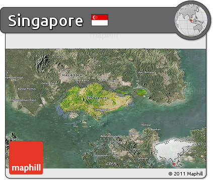 Satellite 3D Map of Singapore, semi-desaturated