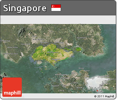 Satellite 3D Map of Singapore, semi-desaturated