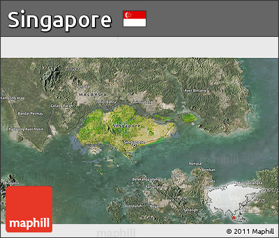 Satellite 3D Map of Singapore, semi-desaturated