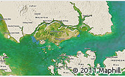 Satellite 3D Map of Singapore, shaded relief outside, satellite sea