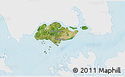 Satellite 3D Map of Singapore, single color outside, shaded relief sea
