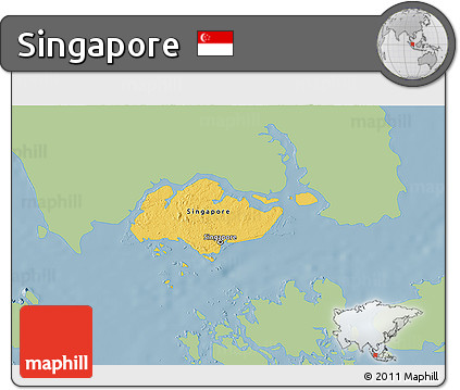 Savanna Style 3D Map of Singapore, single color outside