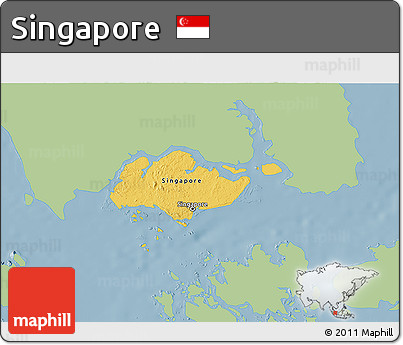 Savanna Style 3D Map of Singapore, single color outside
