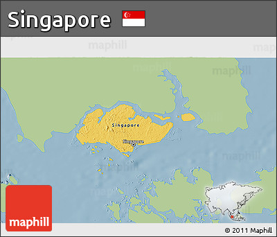 Savanna Style 3D Map of Singapore, single color outside
