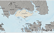Shaded Relief 3D Map of Singapore, darken, semi-desaturated, land only