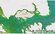 Shaded Relief 3D Map of Singapore, single color outside, satellite sea