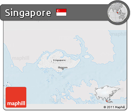 Silver Style 3D Map of Singapore, single color outside