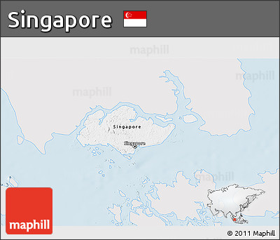 Silver Style 3D Map of Singapore, single color outside