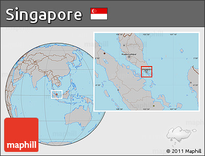Physical Location Map of Singapore, gray outside
