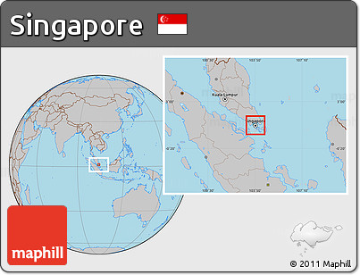 Physical Location Map of Singapore, gray outside