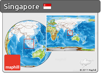 Physical Location Map of Singapore, highlighted continent, within the entire continent