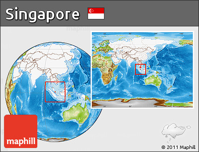 Physical Location Map of Singapore, highlighted continent, within the entire continent