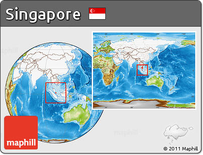 Physical Location Map of Singapore, highlighted continent, within the entire continent
