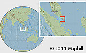 Physical Location Map of Singapore, savanna style outside, hill shading