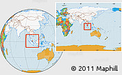 Political Location Map of Singapore, highlighted continent, within the entire continent