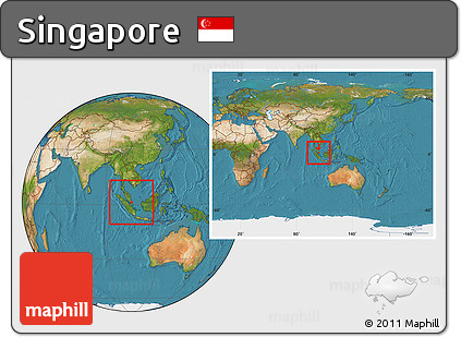 Satellite Location Map of Singapore, within the entire continent