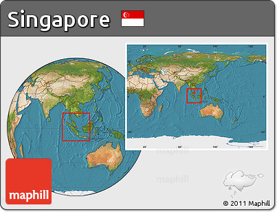 Satellite Location Map of Singapore, within the entire continent